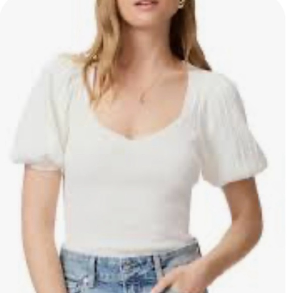 LOFT NWT White Puff Short Sleeve V-Neck Top